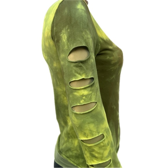 Euro Caterina Lucchi stretch cotton Tie-Dye Top Cut-Out Sleeves/mesh underlay 44 - Picture 6 of 8